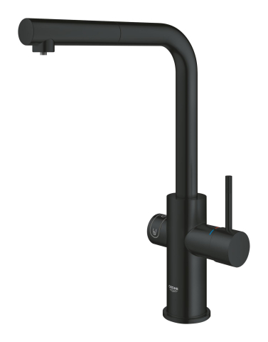 Set filtru + baterie Grohe Blue Home, pipa tip L starter kit, pivotanta, pipa tip L, filtrare, racire, apa carbogazoasa, dus extractabil, Velvet, negru [5]