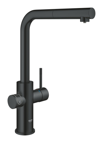 Set filtru + baterie Grohe Blue Home, pipa tip L starter kit, pivotanta, pipa tip L, filtrare, racire, apa carbogazoasa, dus extractabil, Velvet, negru [3]