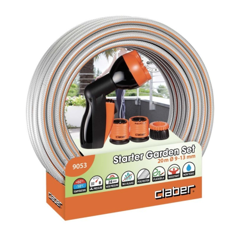 Echipamente pentru irigatii - Set gradina Claber Starter 90530000: furtun 20 m pistol irigare conector 3/4 inch adaptor 1/2 inch