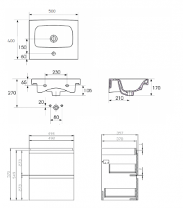 Set mobilier de baie nemontat, alb, dulap + lavoar, A=39.7 x H=62 x L=49.4 cm., Cersanit 973 Moduo 50 [2]