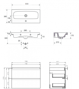 Set mobilier de baie nemontat, alb, dulap + lavoar, A=44.7 x H=62 x L=79.5 cm., Cersanit 975 Moduo 80 [2]