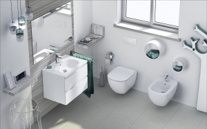 Set mobilier de baie suspendat alb lucios dulap + lavoar 60 x 49 x 44 cm Ideal Standard gama Tesi [1]