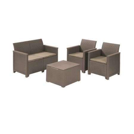 Set mobilier de gradina, 4 locuri si masa cu spatiu de depozitare, cappuccino, Keter Emma [1]