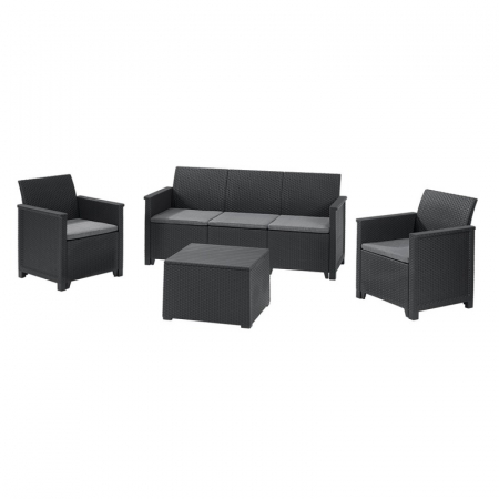 Seturi de mobilier - Set mobilier de gradina, 5 locuri si masa cu spatiu depozitare, grafit, Keter Emma