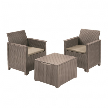 Seturi de mobilier - Set mobilier de gradina, 2 locuri si masa cu spatiu depozitare, cappuccino, Keter Emma