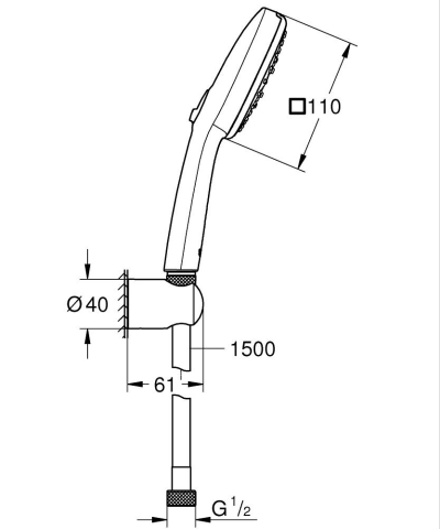 Set para de dus Grohe Tempesta Cube 110, suport para dus, 3 jeturi, crom [4]