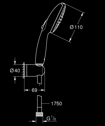 Set para de dus Grohe Vitalio 110, universala, 2 jeturi, furtun 1.75m, suport para dus, negru [1]