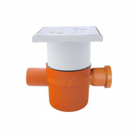 Obiecte sanitare - Set sifon pardoseala, Ø 50 mm, cu o intrare si o iesire laterala + inaltator cu capac inox + antispumant cu bila, Styron
