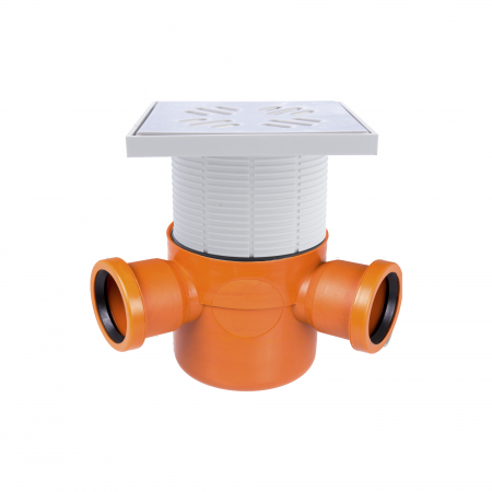 Obiecte sanitare - Set sifon pardoseala, Ø 50 mm, cu doua intrari si o iesire laterala + inaltator cu capac inox + antispumant cu bila, Styron