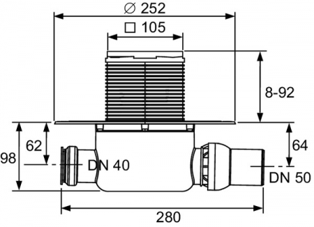 Sifon complet standard TECEdrainpointS 120, evacuare laterala DN 50,intrare DN40 [1]