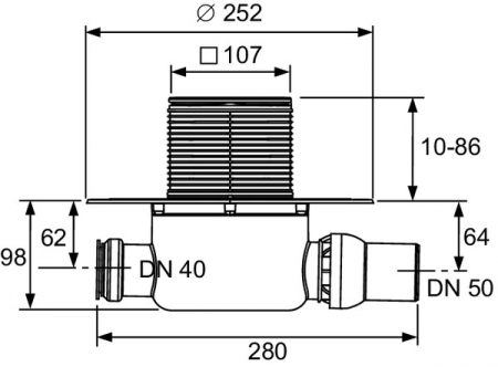 Sifon complet standard TECEdrainpointS 122, margine cromata, evacuare laterala DN 50, intrare DN40 [1]