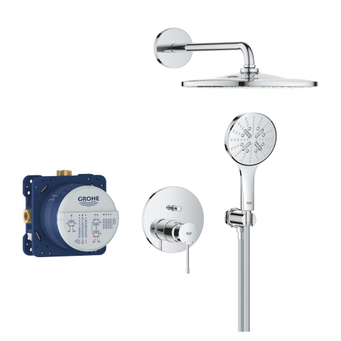 Set sistem de dus Grohe Essence Mono 310, montare pe perete, incastrat, diverter, cartus ceramic, limitator de debit, crom [1]
