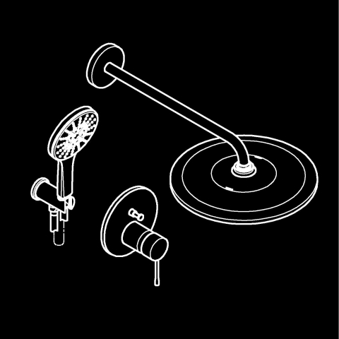 Sisteme de dus - Set sistem de dus Grohe Essence conc 2 functii shw sistem 310, montare pe perete, incastrat, monocomanda, diverter, cartus ceramic, corp instalare inclus, limitator de debit, auriu