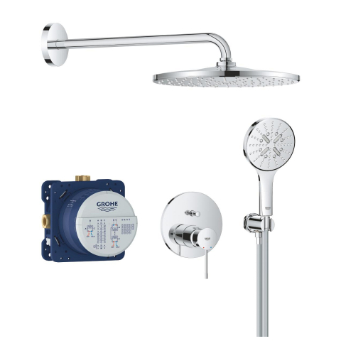 Sisteme de dus - Set sistem de dus Grohe Essence Mono 310, montare pe perete, incastrat, diverter, cartus ceramic, limitator de debit, crom