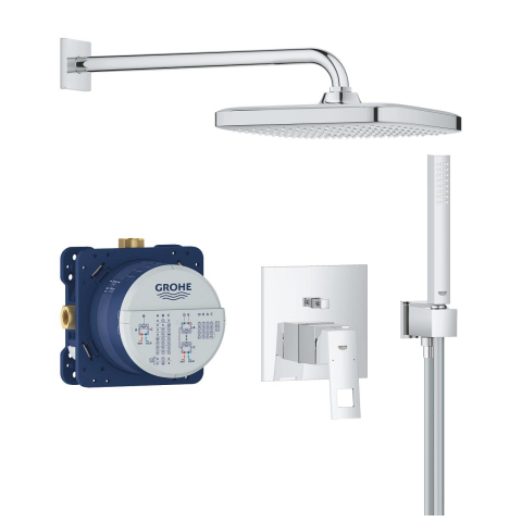 Sisteme de dus - Set sistem de dus Grohe Eurocube Cu Tempesta 250, incastrata, monocomanda, diverter, para dus, dus fix, crom