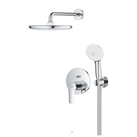 Sisteme de dus - Set sistem de dus Grohe Eurosmart cu Tempesta 250, monocomanda, incastrata, diverter, dus de mana, dus fix, necesita corp instalare, crom