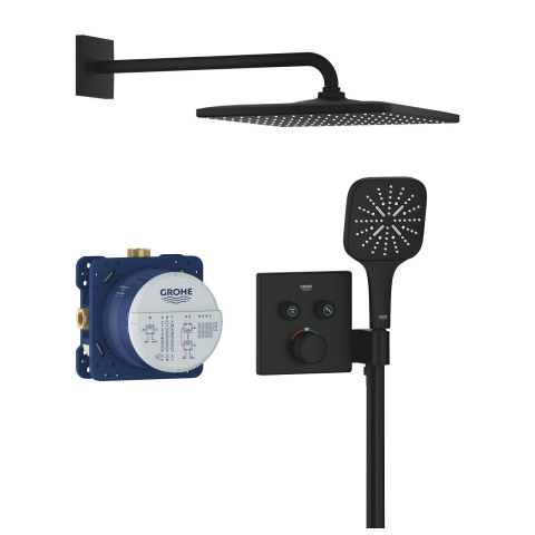 Sisteme de dus - Set sistem de dus Grohe Grohtherm SmartControl concealed sistem de dus cu Rainshower Mono 310 Cube, incastrat, termostat, suport para dus incorporat, dus fix, para dus, corp instalare inclus, negru