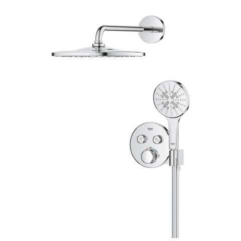 Sisteme de dus - Set sistem de dus Grohe Grohtherm Smartcontrol 310 Cube incastrat, montare pe perete, divereter 2 cai, suport para dus incorporat, dus fix, corp instalare inclus, crom