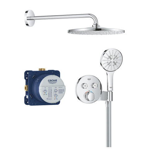 Set sistem de dus Grohe Grohtherm Smartcontrol 310 Cube incastrat, montare pe perete, divereter 2 cai, suport para dus incorporat, dus fix, corp instalare inclus, crom [1]