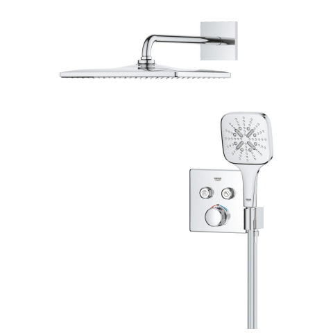 Set sistem de dus Grohe Grohtherm Smartcontrol 310 Cube incastrat, termostat, montare pe perete, suport para dus incorporat, corp instalare inclus, dus fix, diverter 2 cai, crom [2]