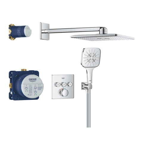 Set sistem de dus Grohe Grohtherm Smartcontrol 310 Cube incastrat, termostat, montare pe perete, diverter 2 cai, corp instalare inclus, dus fix, crom [1]