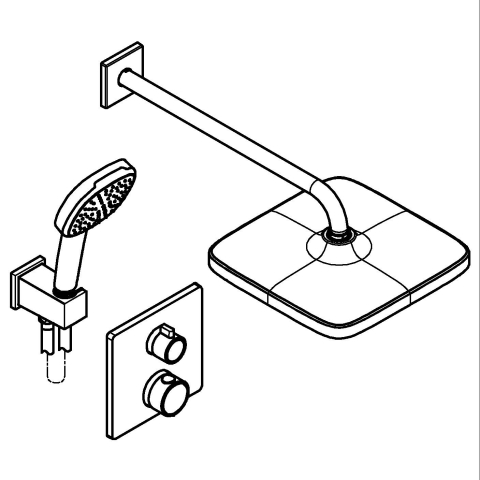 Sisteme de dus - Set sistem de dus Grohe Precision Cube, incastrat, termostat, diverter, dus patrat, 1 jet, corp instalare inclus, negru