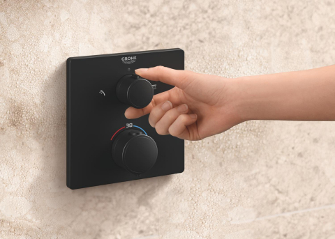 Set sistem de dus Grohe Precision Cube, incastrat, termostat, diverter, dus patrat, 1 jet, corp instalare inclus, negru [12]