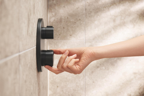 Set sistem de dus Grohe Precision Cube, incastrat, termostat, diverter, dus patrat, 1 jet, corp instalare inclus, negru [14]