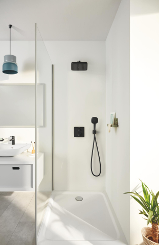 Set sistem de dus Grohe Precision Cube, incastrat, termostat, diverter, dus patrat, 1 jet, corp instalare inclus, negru [10]