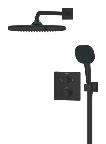 Set sistem de dus Grohe Precision Cube, incastrat, termostat, diverter, dus patrat, 1 jet, corp instalare inclus, negru [4]