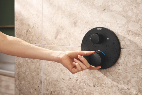 Set sistem de dus Grohe Precision Cube, incastrat, termostat, diverter, dus rotund, 1 jet, corp instalare inclus, negru [11]