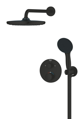 Set sistem de dus Grohe Precision Cube, incastrat, termostat, diverter, dus rotund, 1 jet, corp instalare inclus, negru [4]