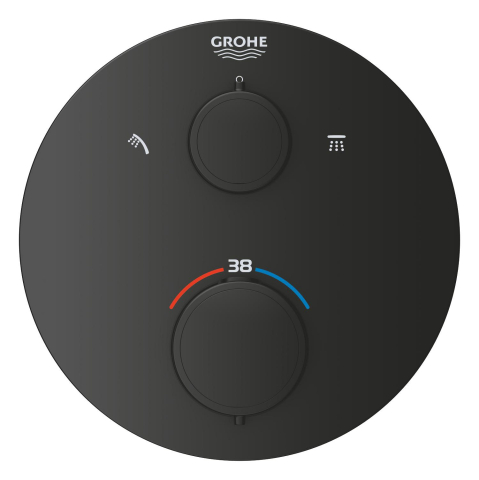 Set sistem de dus Grohe Precision Cube, incastrat, termostat, diverter, dus rotund, 1 jet, corp instalare inclus, negru [7]