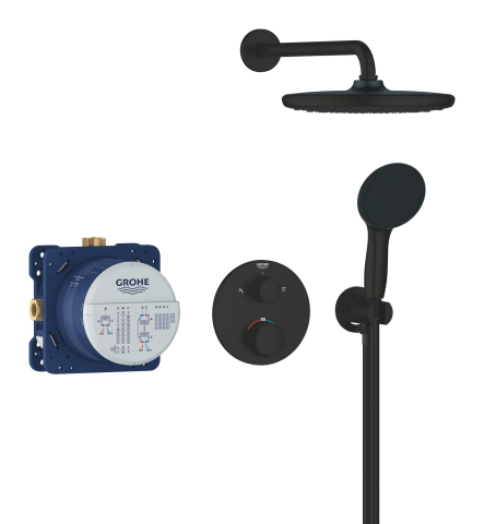 Set sistem de dus Grohe Precision Cube, incastrat, termostat, diverter, dus rotund, 1 jet, corp instalare inclus, negru [3]
