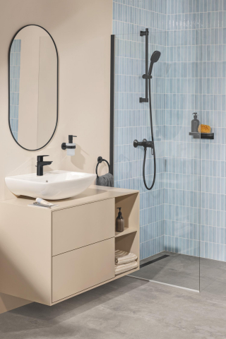 Set sistem de dus Grohe Precision smctr rd conc 3 functii shw 310, rotund, montare pe perete, incastrata, termostat, diverter 3 cai, corp instalare inclus, dus fix, 2 jeturi, negru mat [8]