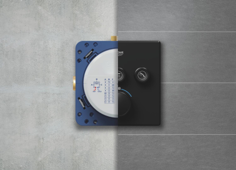 Set sistem de dus Grohe Precision smctr rd conc 3 functii shw 310, rotund, montare pe perete, incastrata, termostat, diverter 3 cai, corp instalare inclus, dus fix, 2 jeturi, negru mat [14]