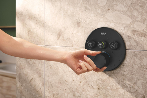 Set sistem de dus Grohe Precision smctr rd conc 3 functii shw 310, rotund, montare pe perete, incastrata, termostat, diverter 3 cai, corp instalare inclus, dus fix, 2 jeturi, negru mat [12]