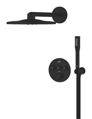 Sisteme de dus - Set sistem de dus Grohe Precision smctr rd conc 3 functii shw 310, rotund, montare pe perete, incastrata, termostat, diverter 3 cai, corp instalare inclus, dus fix, 2 jeturi, negru mat