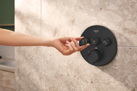 Set sistem de dus Grohe Precision smctr rd conc 3 functii shw 310, rotund, montare pe perete, incastrata, termostat, diverter 3 cai, corp instalare inclus, dus fix, 2 jeturi, negru mat [13]