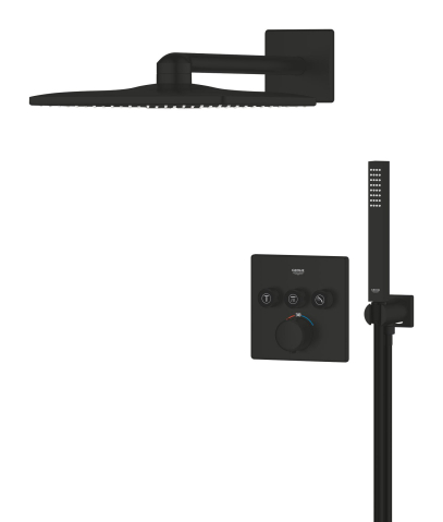 Set sistem de dus Grohe Precision smctr sq conc 3 functii shw 310, patrata, montare pe perete, incastrata, termostat, diverter cu 3 cai, dus fix, 2 jeturi, negru mat [4]