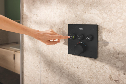 Set sistem de dus Grohe Precision smctr sq conc 3 functii shw 310, patrata, montare pe perete, incastrata, termostat, diverter cu 3 cai, dus fix, 2 jeturi, negru mat [8]