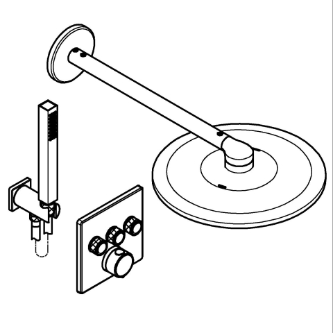 Sisteme de dus - Set sistem de dus Grohe Precision smctr sq conc 3 functii shw 310, patrata, montare pe perete, incastrata, termostat, diverter cu 3 cai, dus fix, 2 jeturi, negru mat