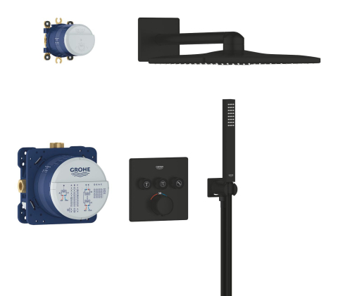 Set sistem de dus Grohe Precision smctr sq conc 3 functii shw 310, patrata, montare pe perete, incastrata, termostat, diverter cu 3 cai, dus fix, 2 jeturi, negru mat [3]