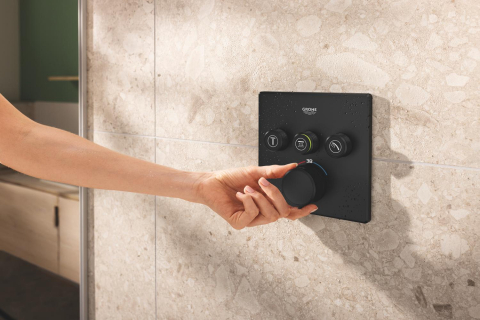 Set sistem de dus Grohe Precision smctr sq conc 3 functii shw 310, patrata, montare pe perete, incastrata, termostat, diverter cu 3 cai, dus fix, 2 jeturi, negru mat [11]