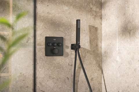 Set sistem de dus Grohe Precision smctr sq conc 3 functii shw 310, patrata, montare pe perete, incastrata, termostat, diverter cu 3 cai, dus fix, 2 jeturi, negru mat [9]