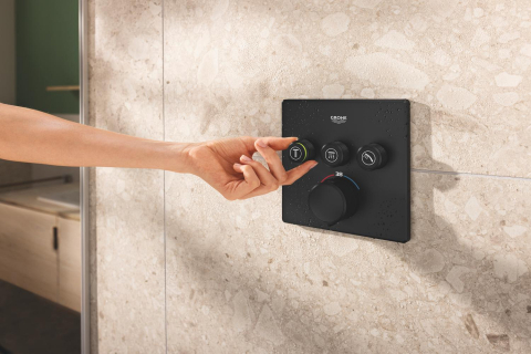 Set sistem de dus Grohe Precision smctr sq conc 3 functii shw 310, patrata, montare pe perete, incastrata, termostat, diverter cu 3 cai, dus fix, 2 jeturi, negru mat [12]