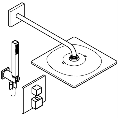 Sisteme de dus - Set sistem de dus Grohe Precision Cube 310, montare pe perete, monocomanda, incastrat, termostat, diverter 2 cai, corp instalare inclus, crom