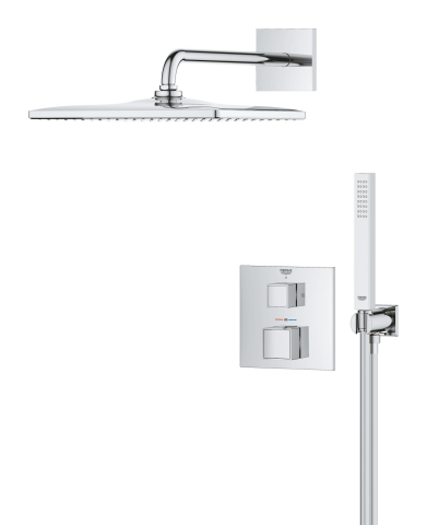 Set sistem de dus Grohe Precision Cube 310, montare pe perete, monocomanda, incastrat, termostat, diverter 2 cai, corp instalare inclus, crom [4]