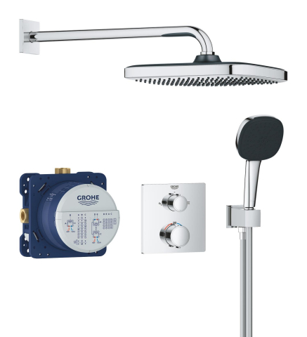 Set sistem de dus Grohe Precision 250, montare pe perete, incastrat, termonstat, diverter 2 cai, necesita corp instalare, crom [4]