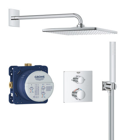 Set sistem de dus Grohe Precision 310, montare pe perete, incastrat, termostat, diverter, 2 functii, corp instalare inclus, crom [1]